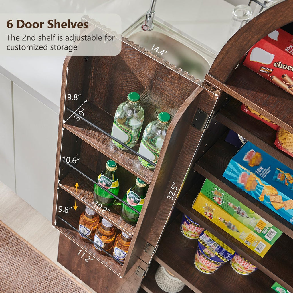 71‑Inch Arched Fluted Wooden Tall Pantry Cabinet