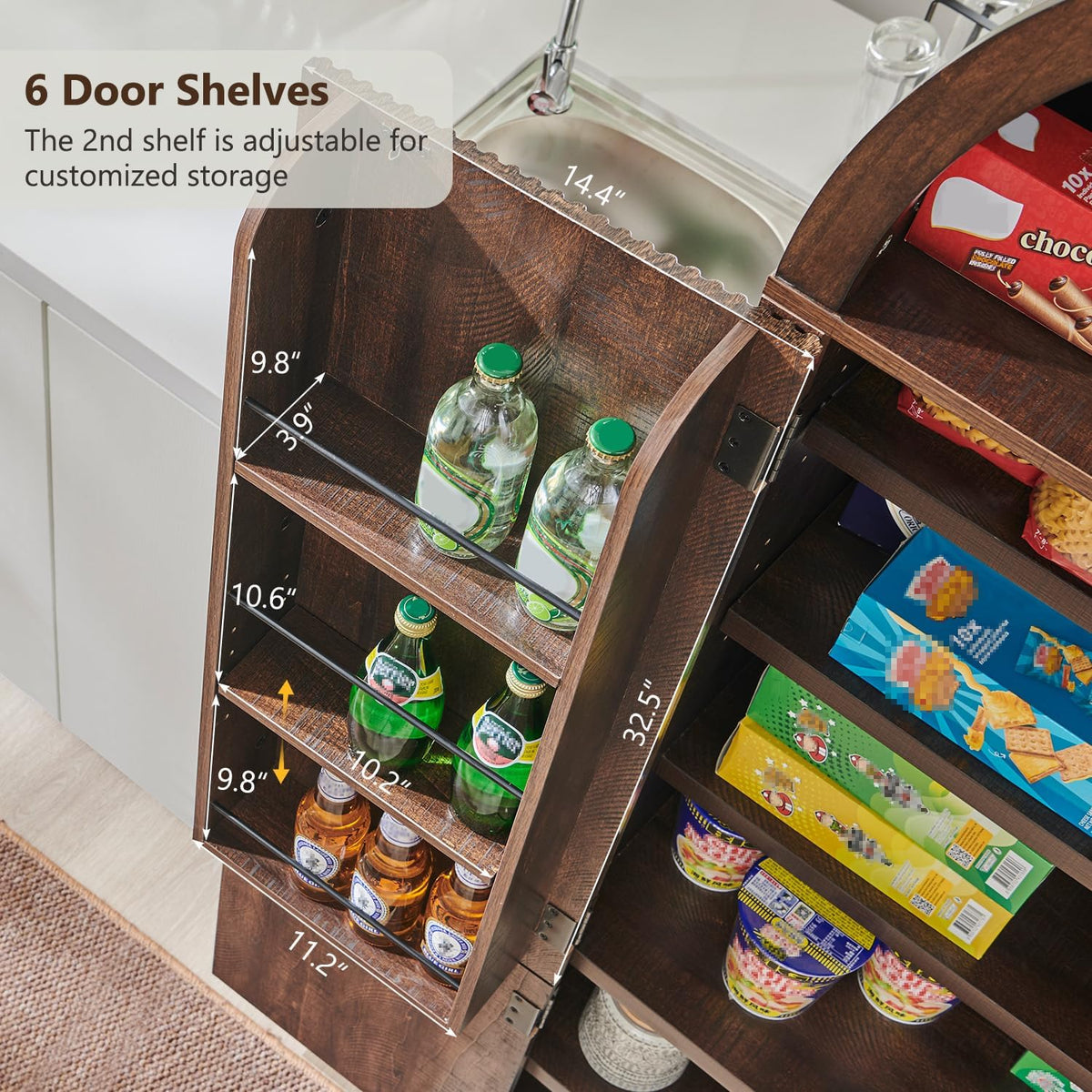 71‑Inch Arched Fluted Wooden Tall Pantry Cabinet