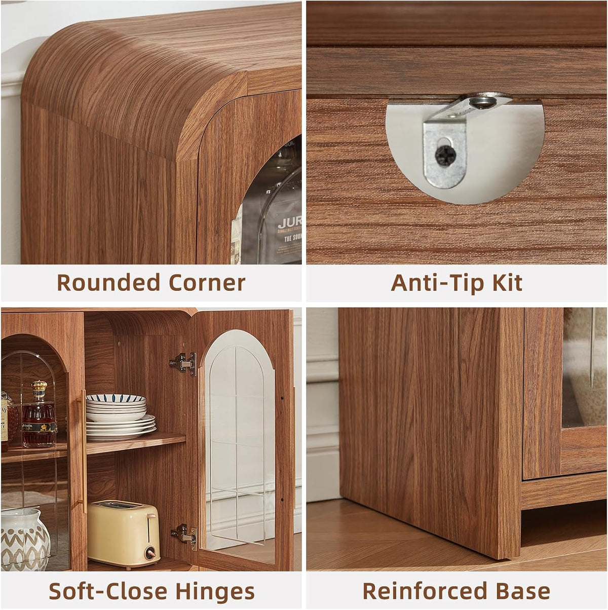 65‑Inch Arched Glass Door Sideboard Buffet Cabinet