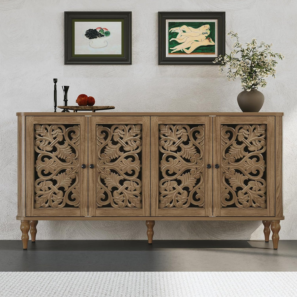63‑Inch Retro Carved Arc Sideboard Buffet Cabinet