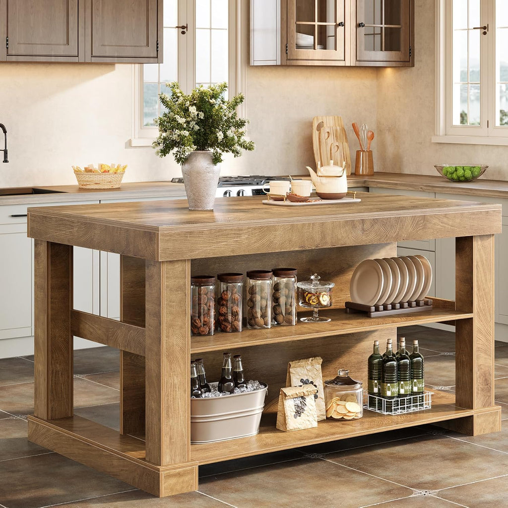 55‑Inch Farmhouse Kitchen Island with Storage & Seating