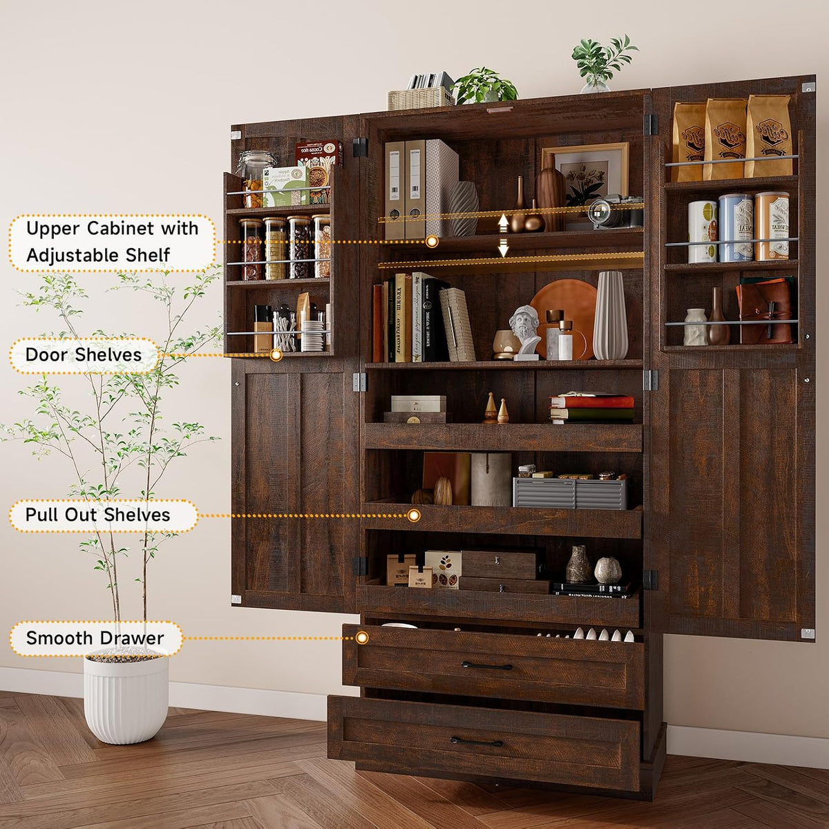71‑Inch Farmhouse Tall Kitchen Pantry Storage Cabinet