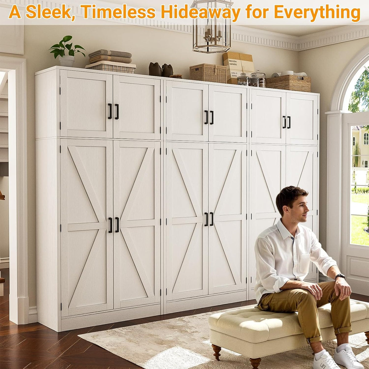 71‑Inch Farmhouse Tall Pantry Storage Cabinet 2‑Pack