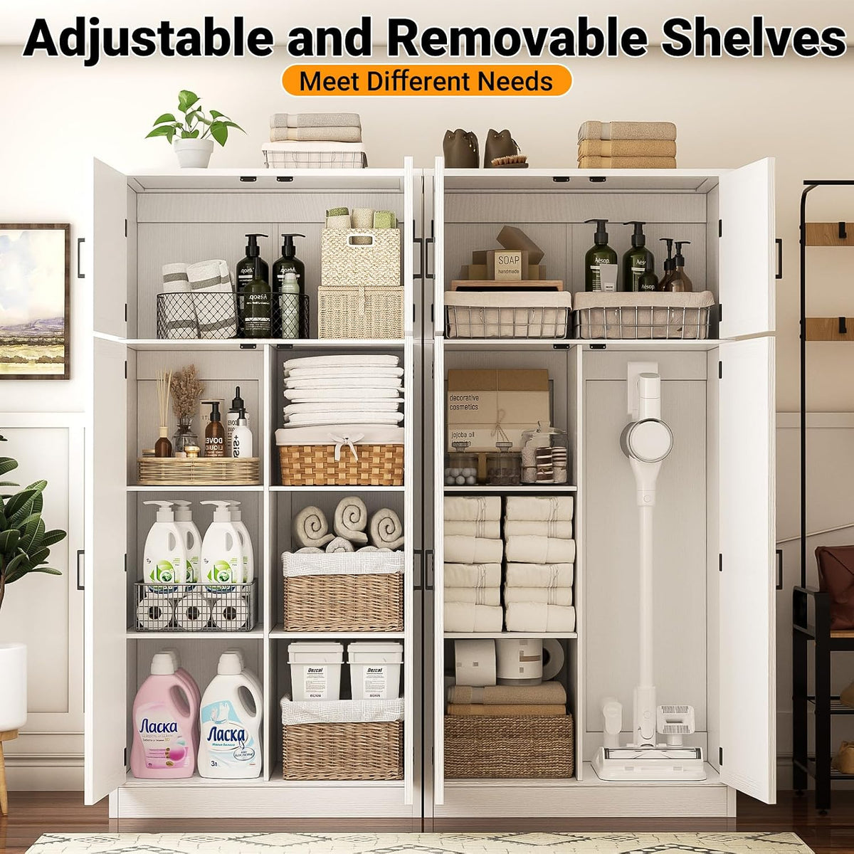 71‑Inch Farmhouse Tall Pantry Storage Cabinet 2‑Pack