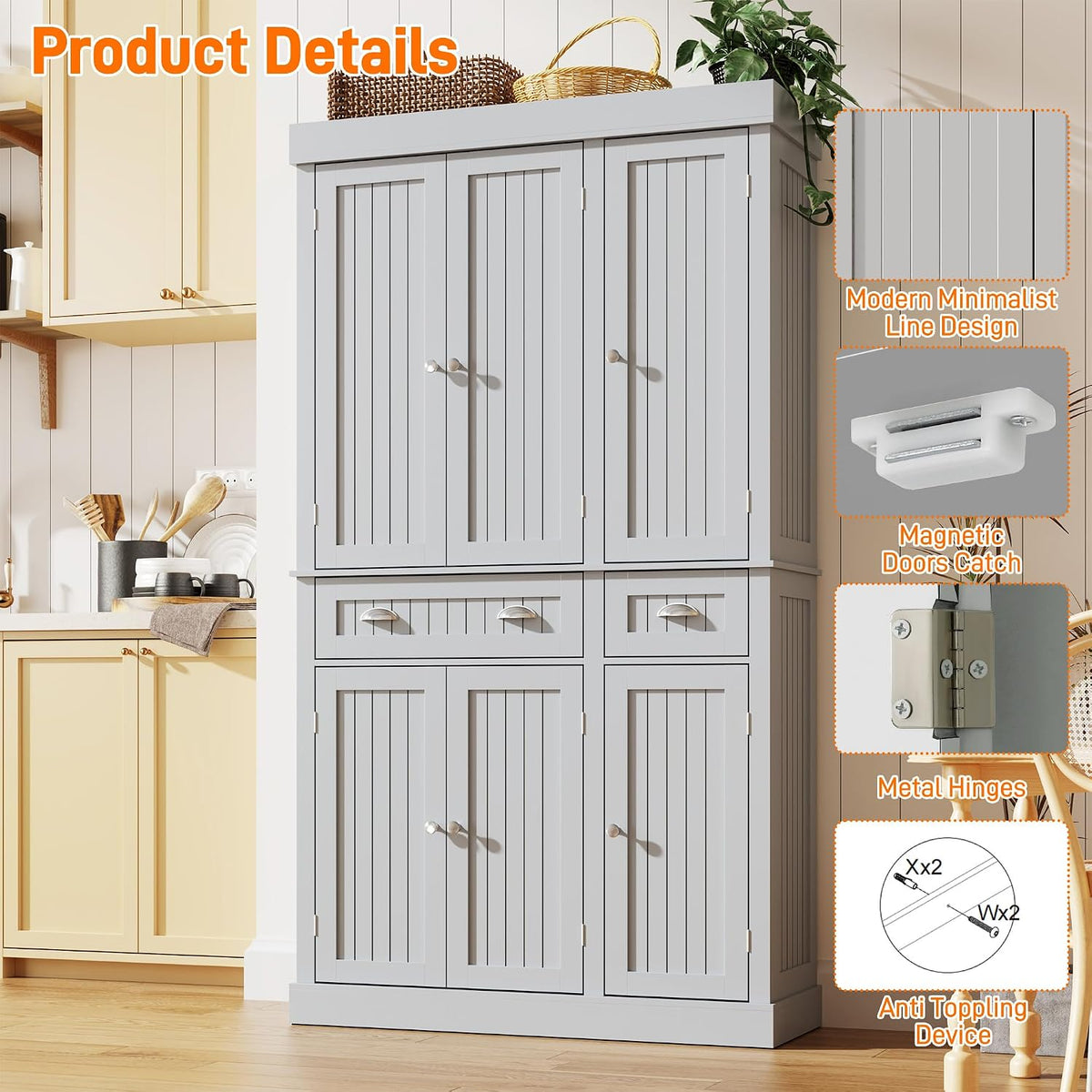 71‑Inch Modern Tall Kitchen Pantry Hutch Storage Cabinet