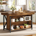 55‑Inch Industrial Wooden Kitchen Island with Storage