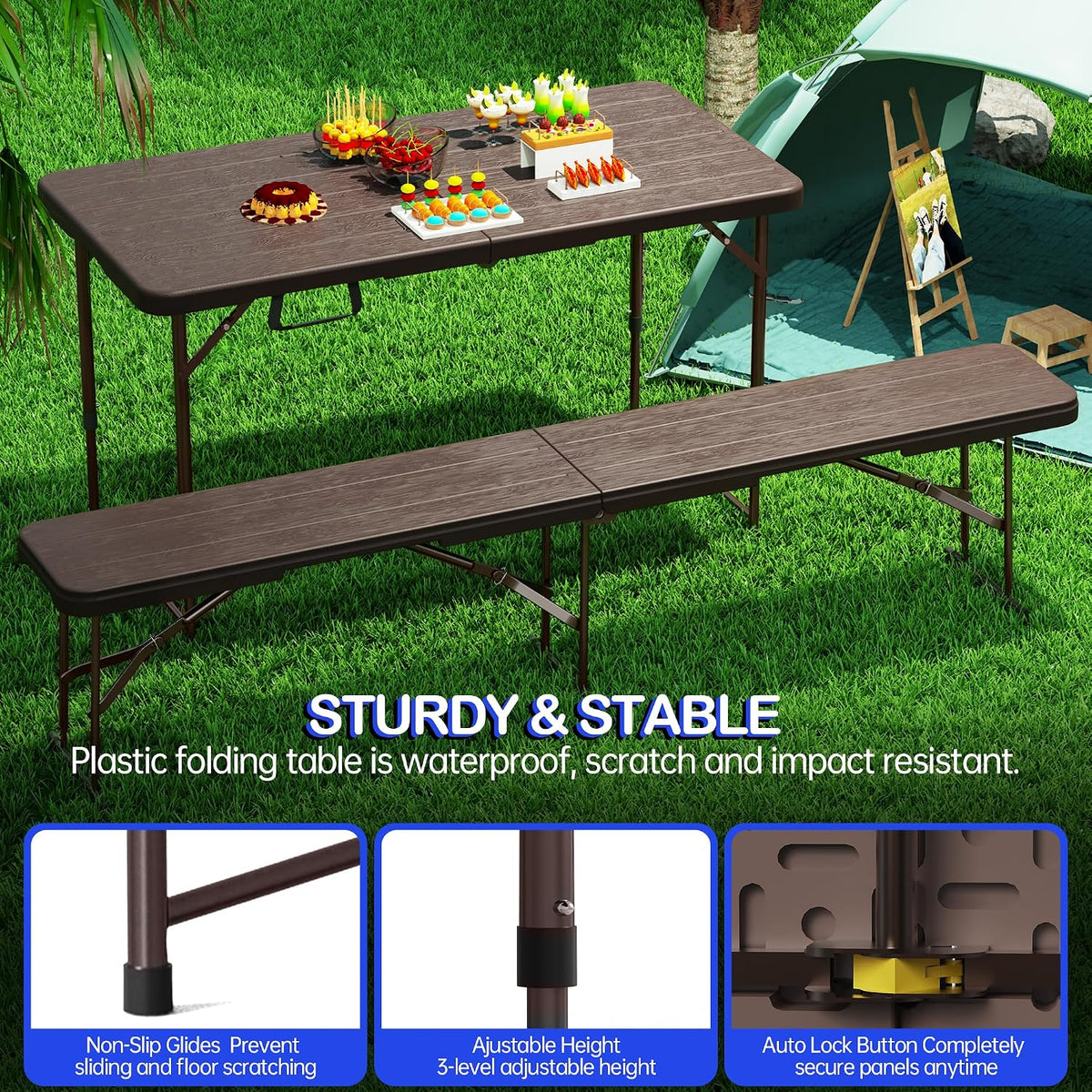 2‑Pack 4 FT  Adjustable Plastic Folding Table