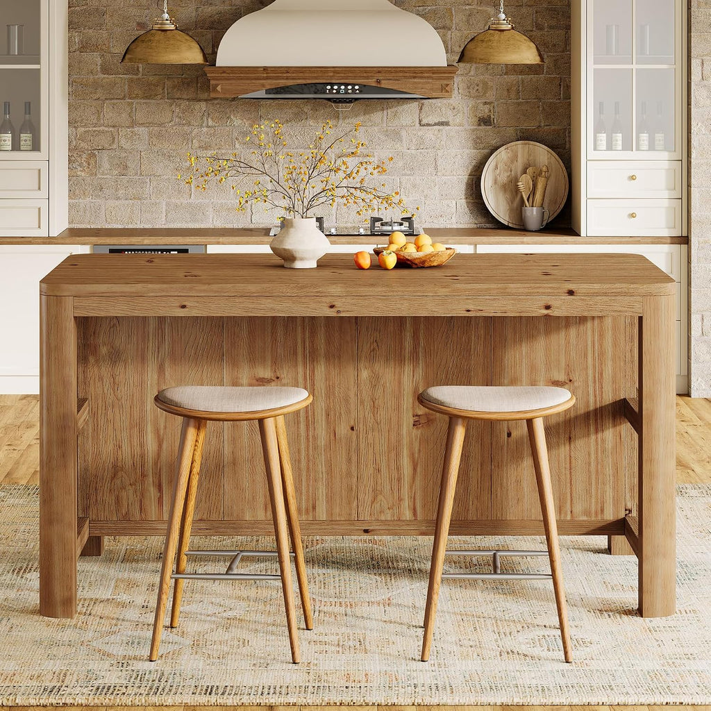 63‑Inch Farmhouse Solid Wood Kitchen Island with Storage