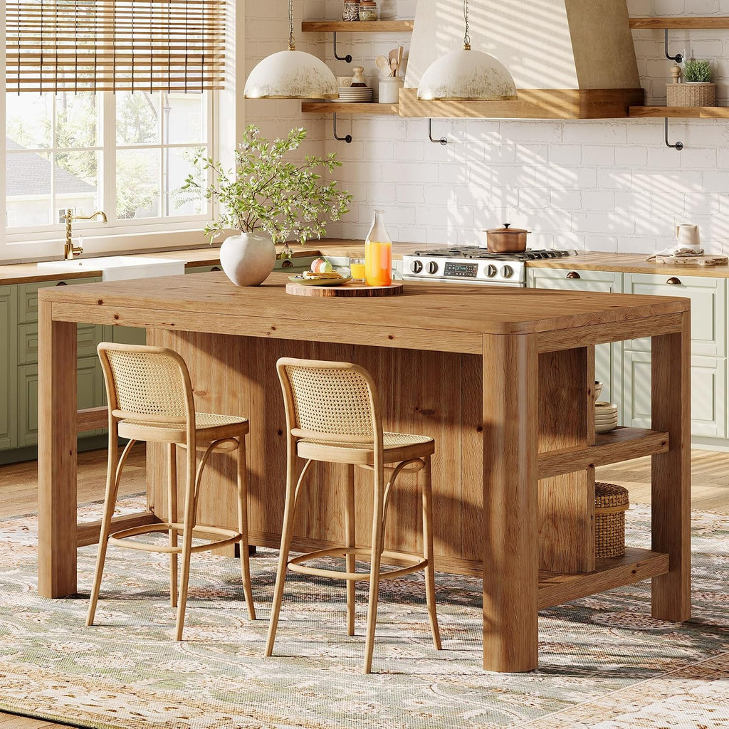 63‑Inch Farmhouse Solid Wood Kitchen Island with Storage