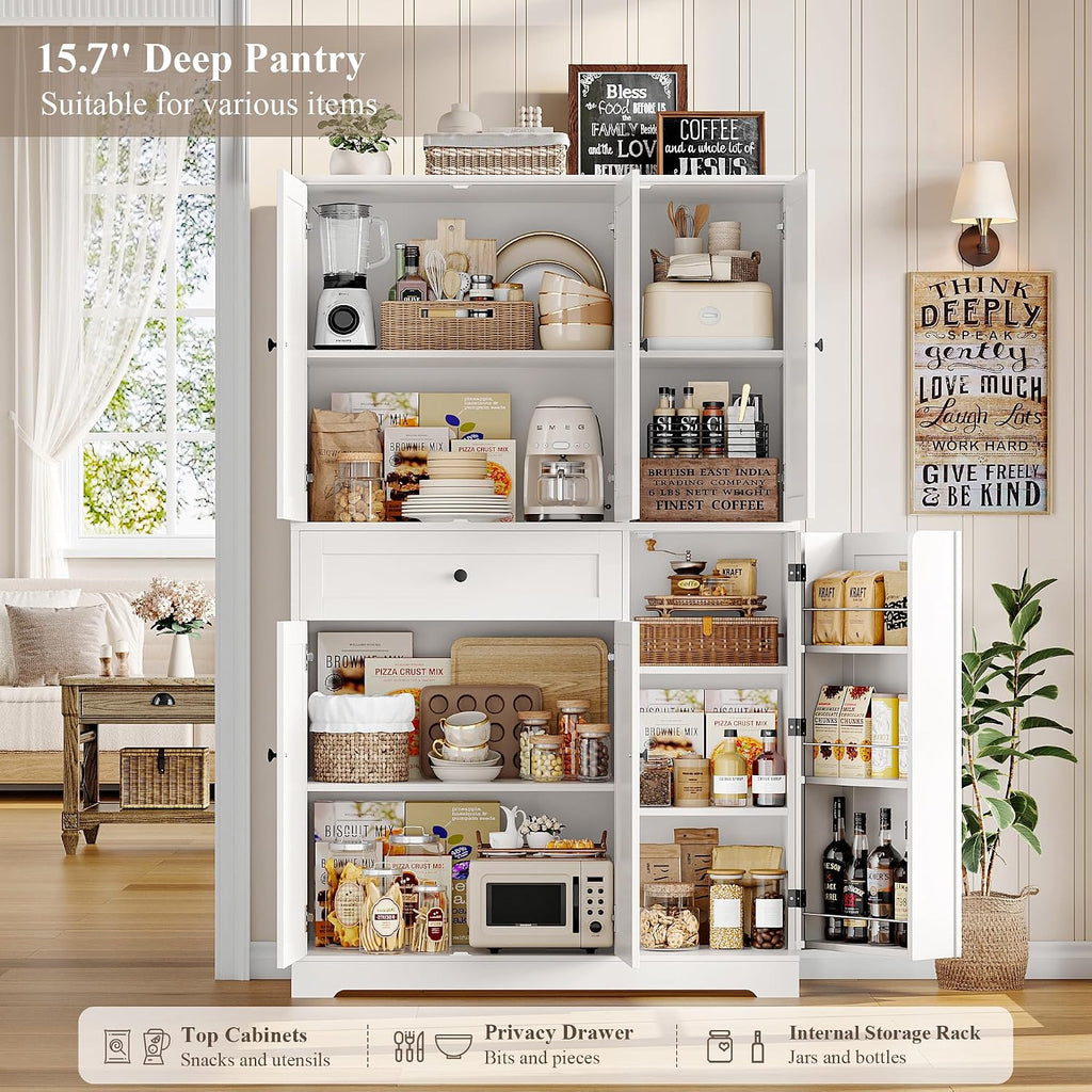 68‑Inch White Tall Kitchen Pantry Storage Cabinet