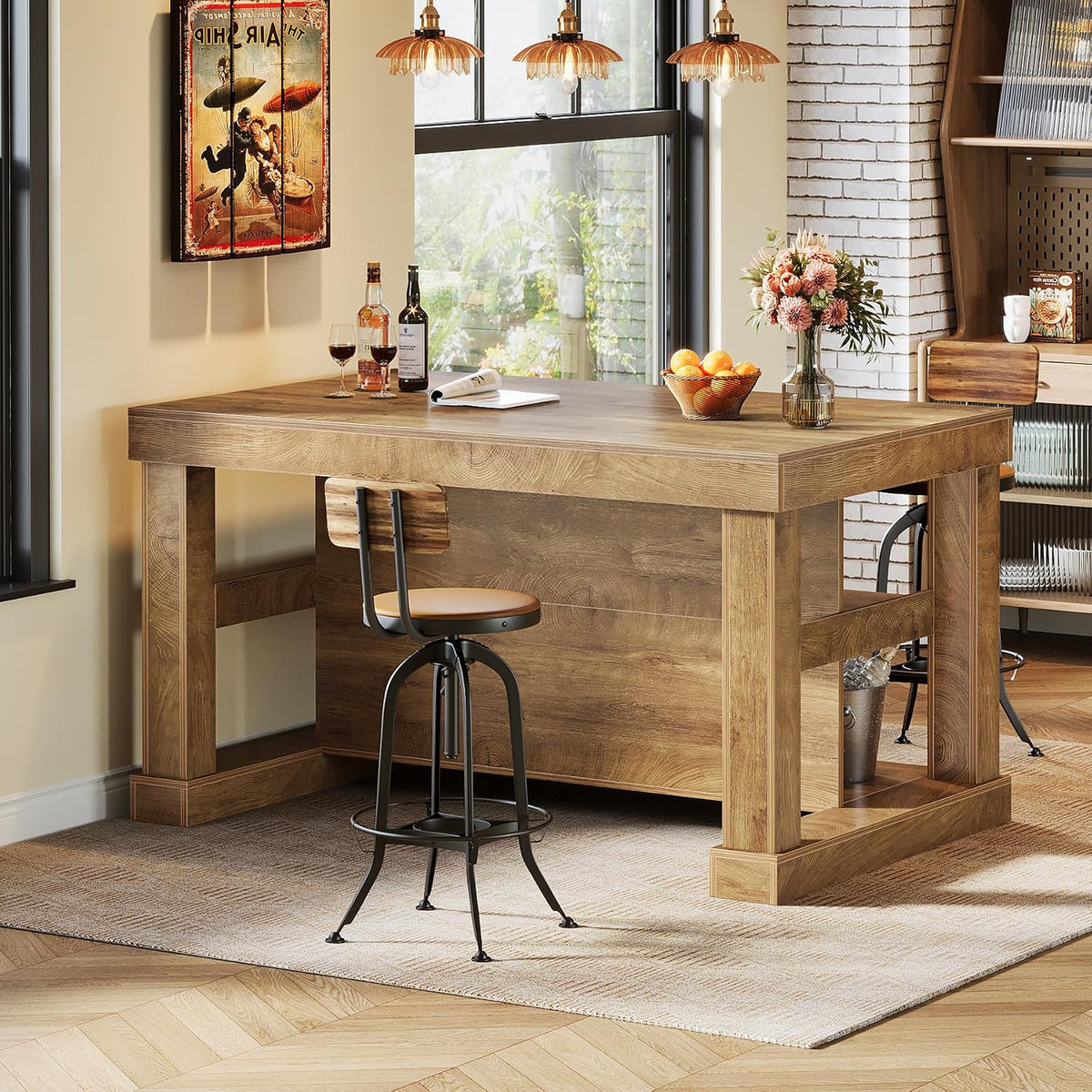 55‑Inch Farmhouse Kitchen Island with Storage & Seating