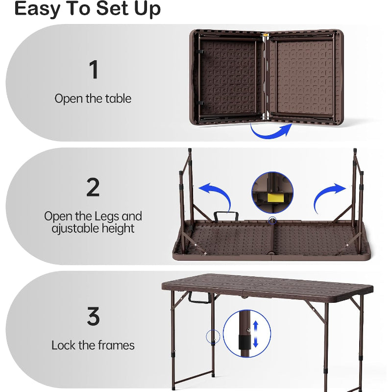 2‑Pack 4 FT  Adjustable Plastic Folding Table