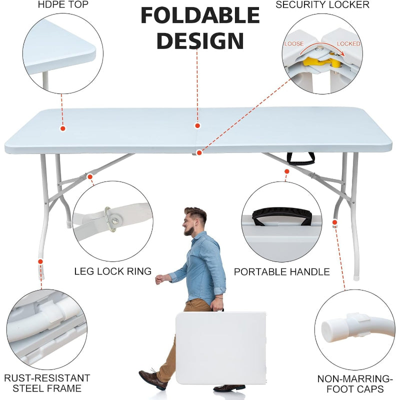 Heavy‑Duty 6FT Plastic Folding Table